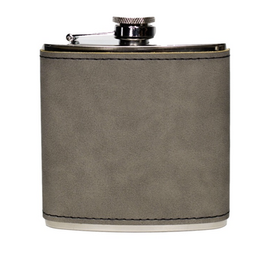 Personalized Leather Wrapped Silver Flasks - Grey