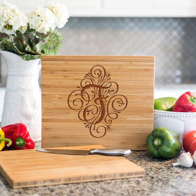 Flourish Monogram Bamboo Cutting Board 11x13 -  - Qualtry