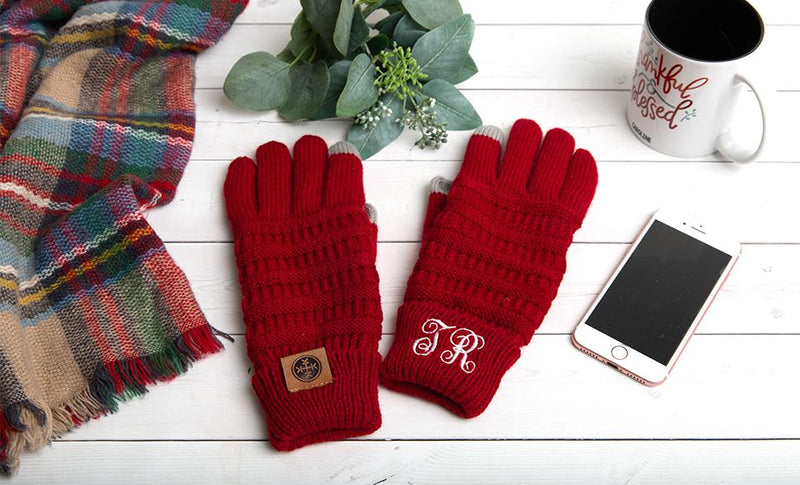 Personalized Monogrammed Knit Gloves - Red - Qualtry