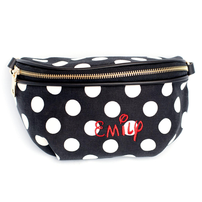 Personalized Polka Dot Fanny Packs - Black with White Polka Dots - JDS