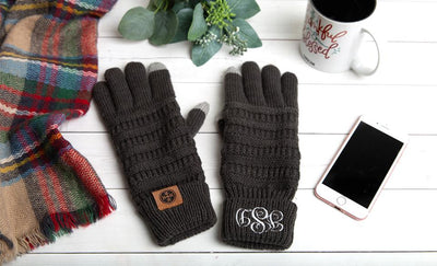 Personalized Monogrammed Knit Gloves - Black - Qualtry