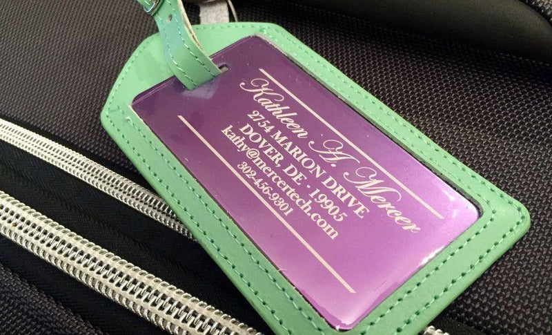 Personalized Aluminum Luggage Tags with Optional Leather Casing -
