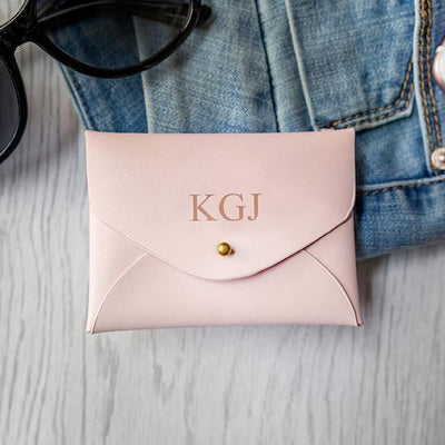 Monogrammed Women's Vegan Leather Small Wallets - Pink / Rose Gold - JDS