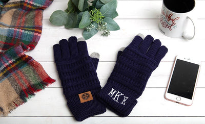 Personalized Monogrammed Knit Gloves - Navy - Qualtry