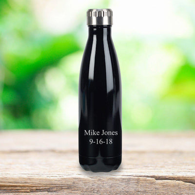 Personalized Black Stainless Steel Insulated Water Bottle - 2Lines - JDS