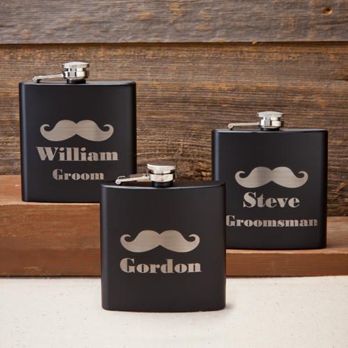 Personalized Matte Black Mustache Flasks -  - JDS