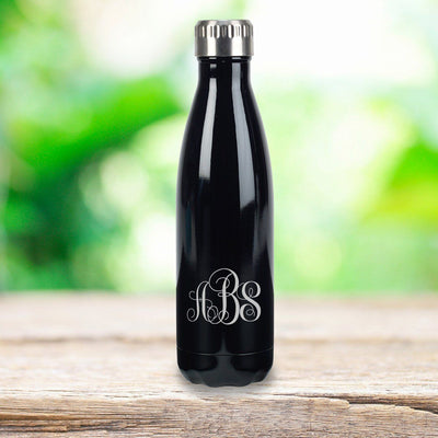 Personalized Black Stainless Steel Insulated Water Bottle - Interlocking - JDS
