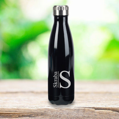 Personalized Black Stainless Steel Insulated Water Bottle - Modern - JDS