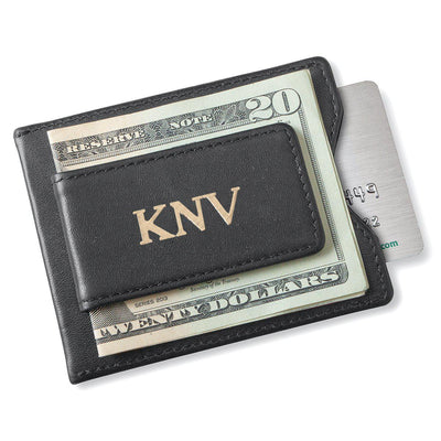 Monogrammed Black Magnetic Money Clip Wallet - Gold - JDS