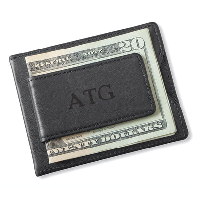 Monogrammed Black Magnetic Money Clip Wallet - Blind - JDS