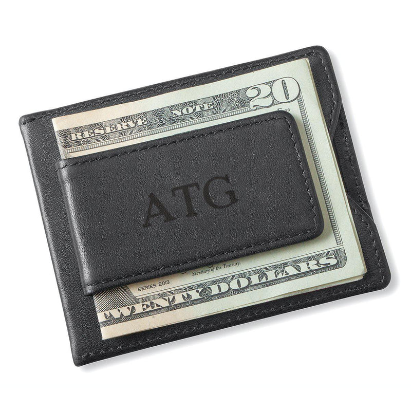 Monogrammed Black Magnetic Money Clip Wallet - Blind - JDS