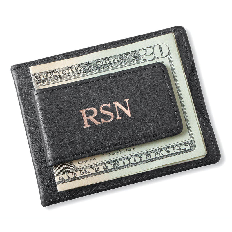 Monogrammed Black Magnetic Money Clip Wallet - RoseGold - JDS