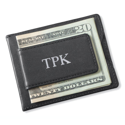 Monogrammed Black Magnetic Money Clip Wallet - Silver - JDS