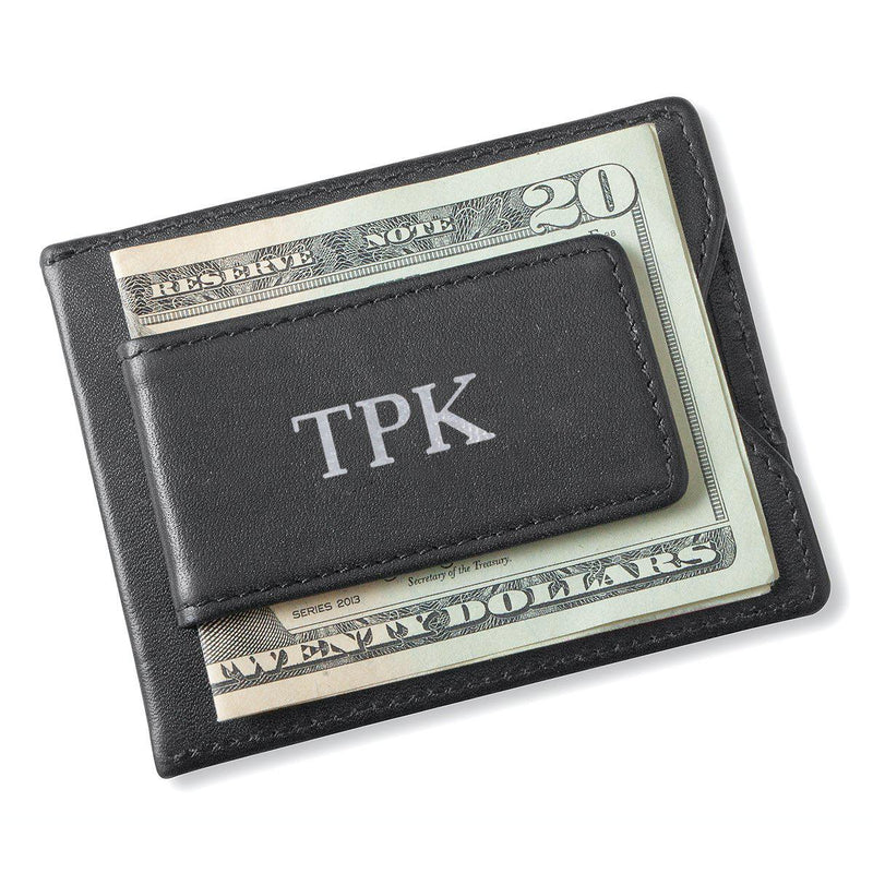 Monogrammed Black Magnetic Money Clip Wallet - Silver - JDS