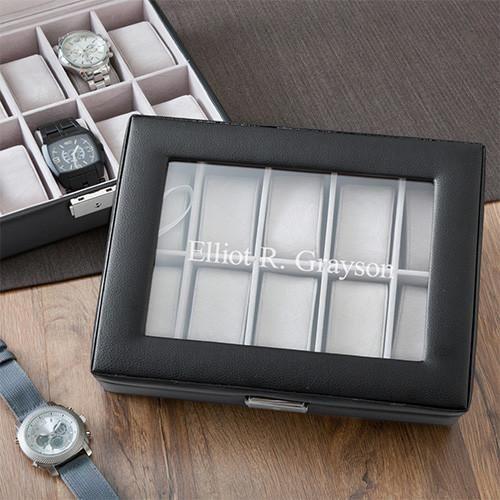 Personalized Black Leather Watch Box -  - JDS