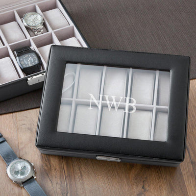 Personalized Black Leather Watch Box -  - JDS