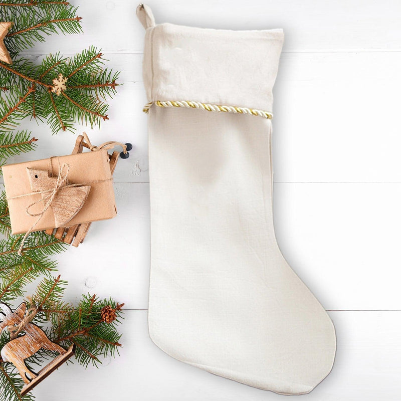 Personalized Kids Velvet Trimmed Christmas Stockings - Cream