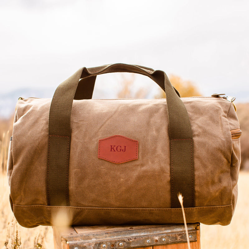 Personalized Waxed Canvas Field Tan Duffle Bag - Blind - JDS
