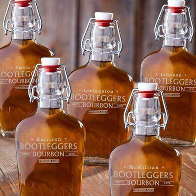 Set of 5 Engraved Vintage Glass Flasks - Default Title - JDS