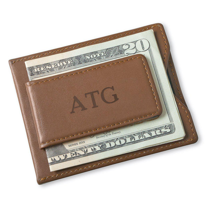 Personalized Brown Magnetic Money Clip & Wallet - Blind - JDS