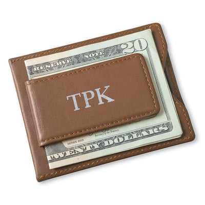 Personalized Brown Magnetic Money Clip & Wallet - Silver - JDS