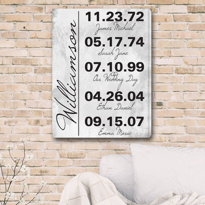 Memorable Dates in Life Personalized Canvas Print -  - JDS