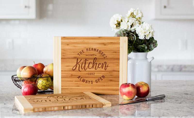 Personalized Two Tone Bamboo Cutting Board 11x14 - Modern Collection -  - Qualtry