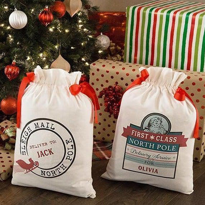 Personalized Drawstring Santa Sacks -  - Wingpress Designs