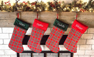 Personalized Green & Red Plaid Christmas Stockings -