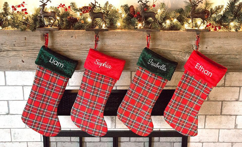 Personalized Green & Red Plaid Christmas Stockings -