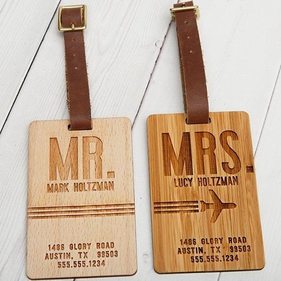 Personalized Couples Mrs. & Mrs. Luggage Tags - Set of 2 - Beech - Qualtry