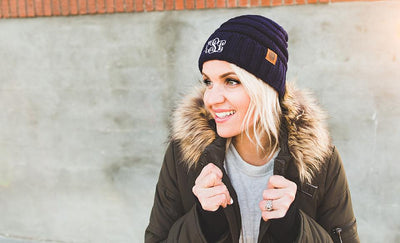 Women's Personalized Beanie Hats - Navy - Qualtry