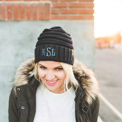 Women's Personalized Beanie Hats - Grey - Qualtry