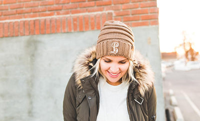 Women's Personalized Beanie Hats - Camel Brown - Qualtry