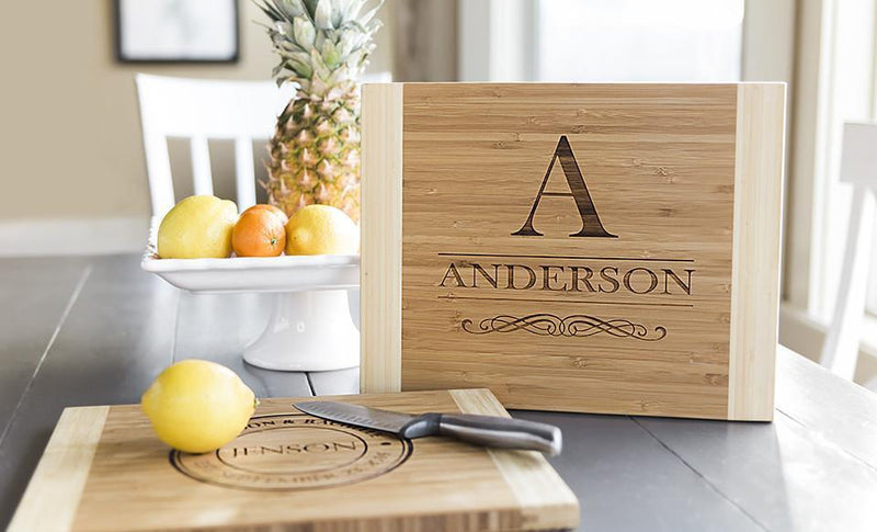 Personalized 11x14 Bamboo Cutting Board & Set of 4 Bamboo Coasters -  - Qualtry