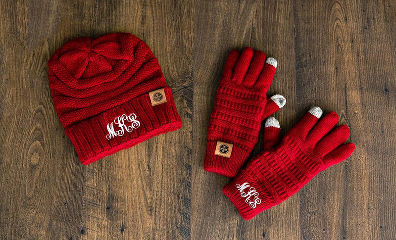 Personalized Beanie and Glove Gift Set - Wine - Qualtry