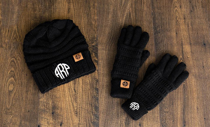 Personalized Beanie and Glove Gift Set - Black - Qualtry