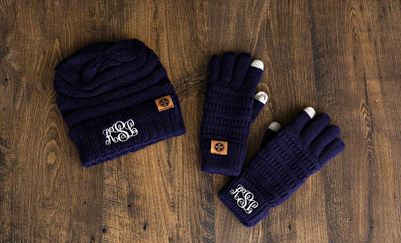 Personalized Beanie and Glove Gift Set - Navy - Qualtry