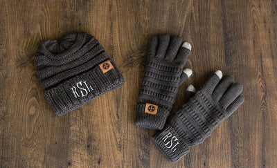 Personalized Beanie and Glove Gift Set - Grey - Qualtry