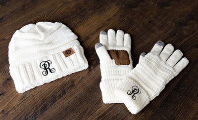 Personalized Beanie and Glove Gift Set - Cream - Qualtry