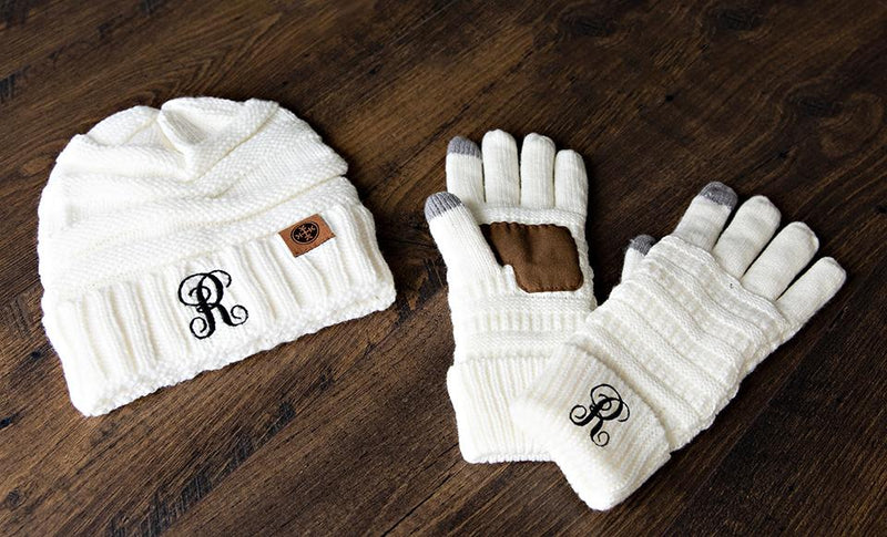 Personalized Beanie and Glove Gift Set - Cream - Qualtry