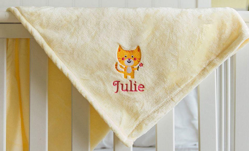 Personalized Embroidered Baby Blankets with Animal Designs - Yellow - Qualtry