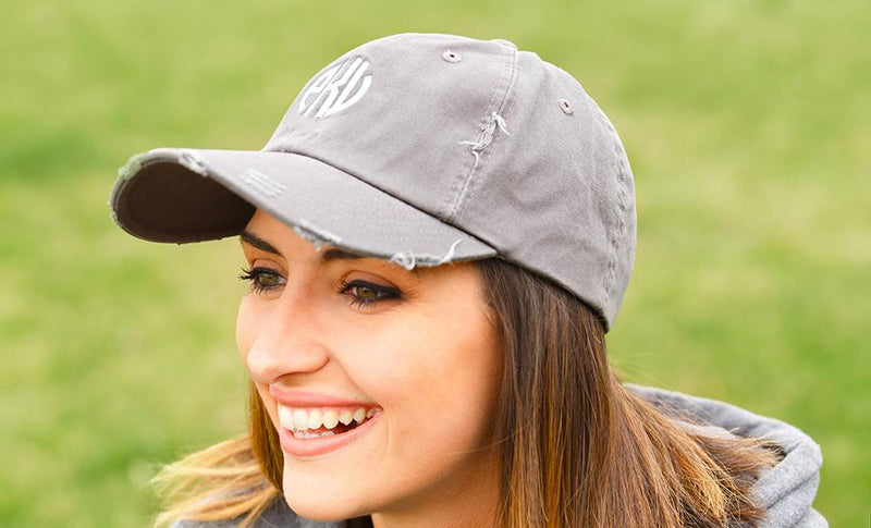 Monogrammed Distressed Baseball Hat -  - Qualtry