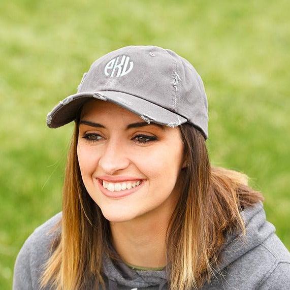 Monogrammed Distressed Baseball Hat -  - Qualtry