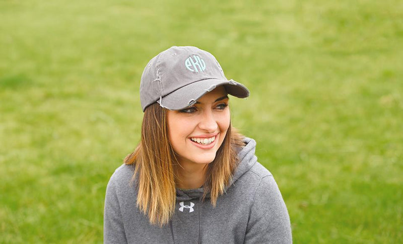 Monogrammed Distressed Baseball Hat -  - Qualtry