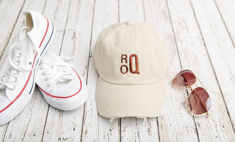 Monogrammed Distressed Baseball Hat -  - Qualtry