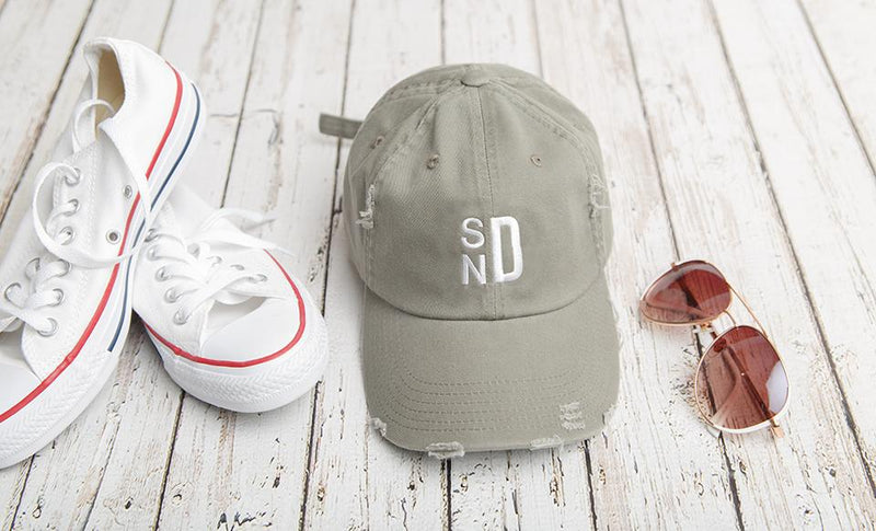 Monogrammed Distressed Baseball Hat - Light Olive - Qualtry