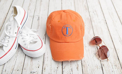 Monogrammed Distressed Baseball Hat - Burnt Orange - Qualtry