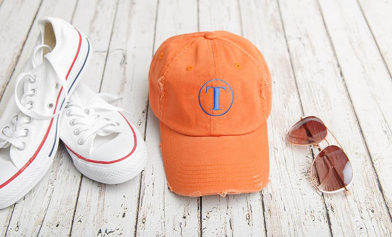 Monogrammed Distressed Baseball Hat - Burnt Orange - Qualtry