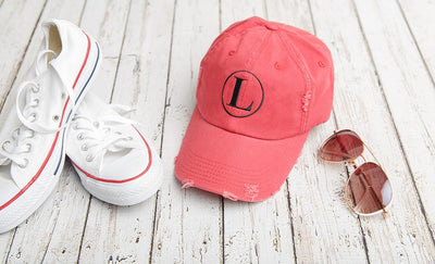Monogrammed Distressed Baseball Hat - Dashing Red - Qualtry